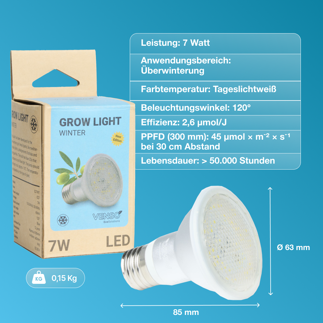 Parus By Venso Pflanzenlampe „Winter“ 18W E27 | Vollspektrum-LED Für Mediterrane Pflanzen & Sukkulenten | Überwinterungshilfe Für Balkonpflanzen