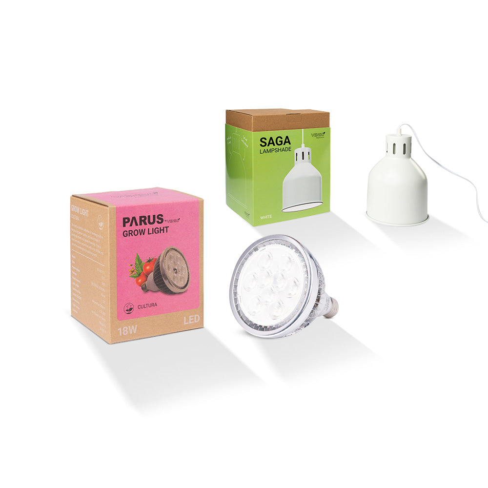 E27 Pflanzenlampe “cultura” mit dem SAGA Lampenschirm im Vorteilspaket