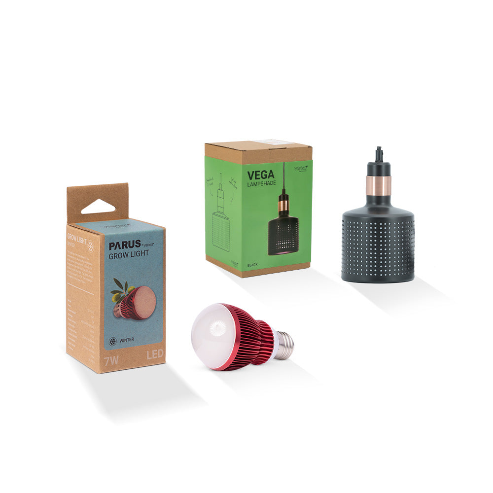 7W E27 Pflanzenlampe “winter” mit dem VEGA Lampenschirm im Vorteilspaket