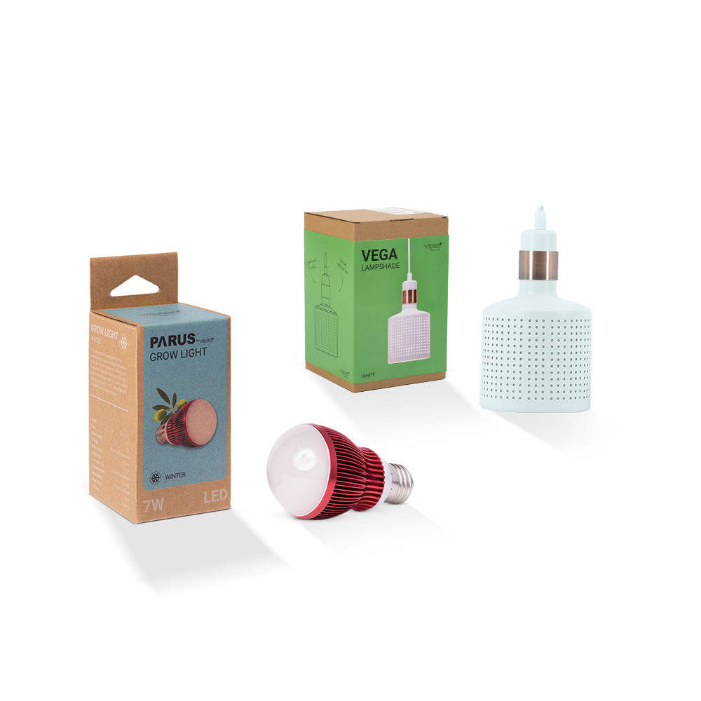 7W E27 Pflanzenlampe “winter” mit dem VEGA Lampenschirm im Vorteilspaket