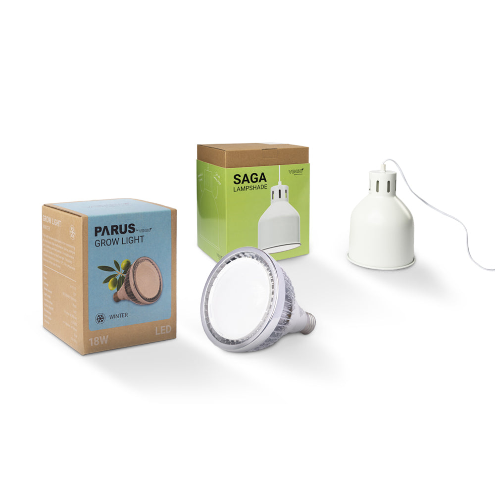 E27 Pflanzenlampe “winter” mit dem SAGA Lampenschirm im Vorteilspaket