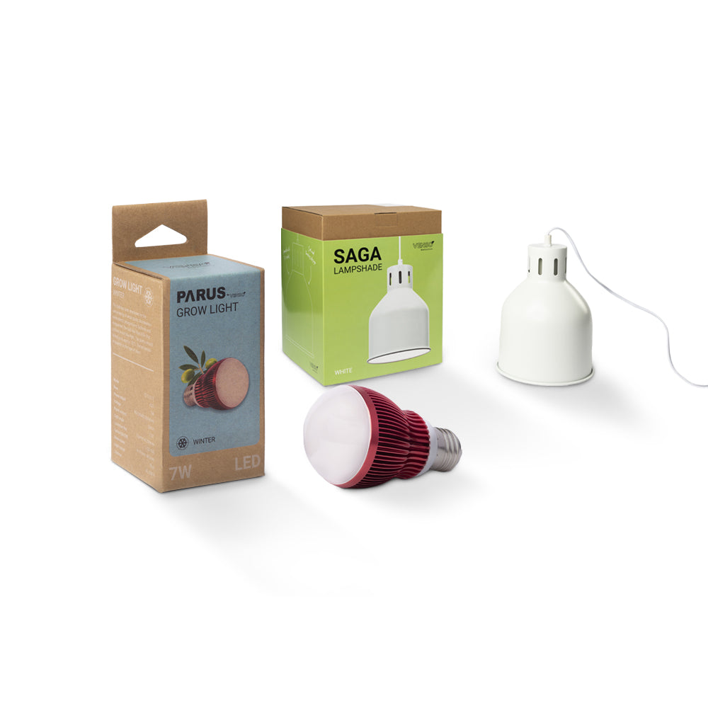 E27 Pflanzenlampe “winter” mit dem SAGA Lampenschirm im Vorteilspaket