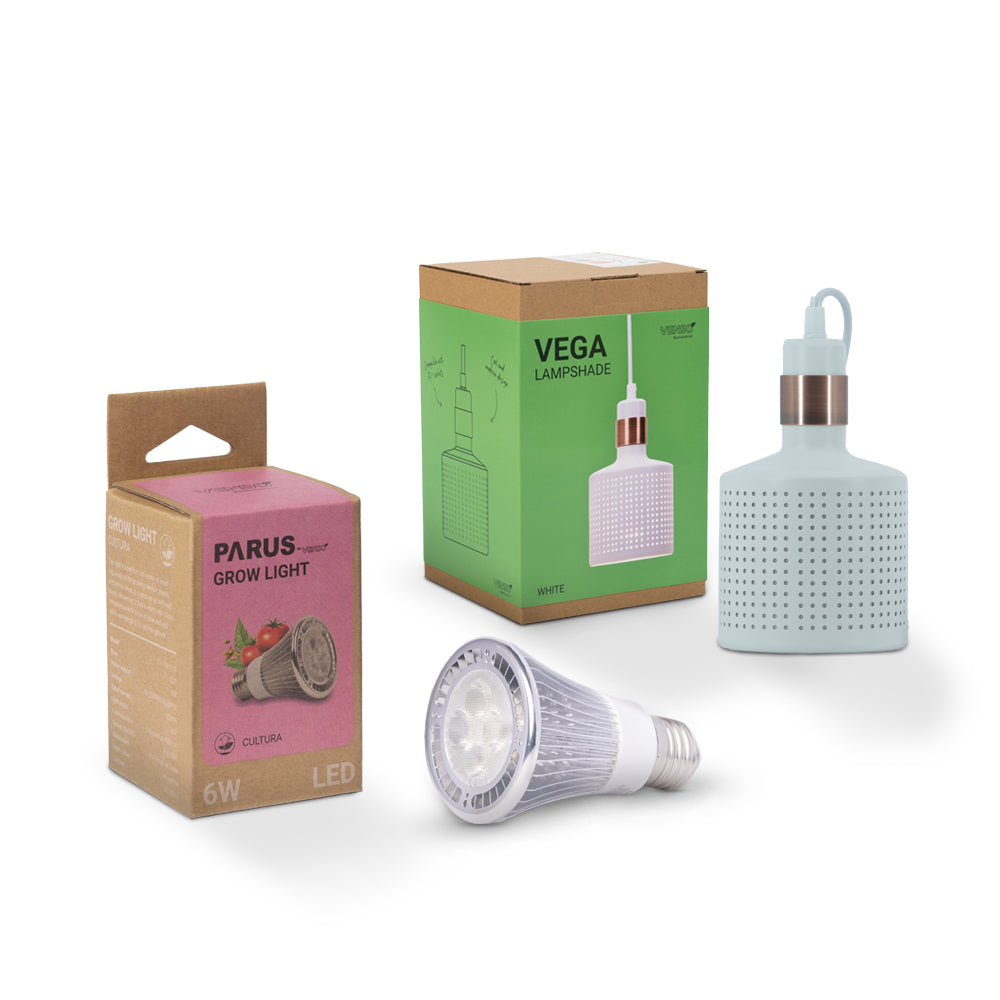 6W E27 Pflanzenlampe “cultura” mit dem VEGA Lampenschirm im Vorteilspaket