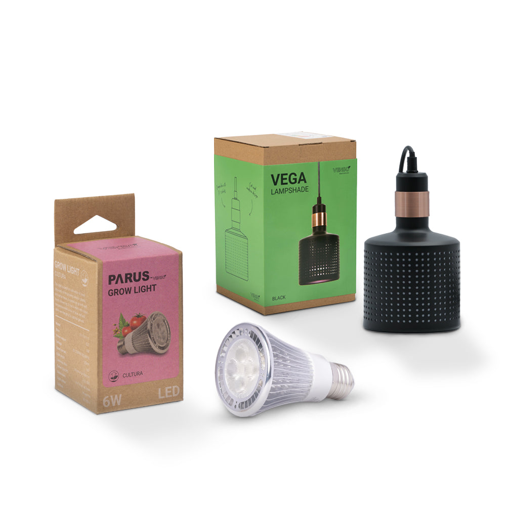 6W E27 Pflanzenlampe “cultura” mit dem VEGA Lampenschirm im Vorteilspaket