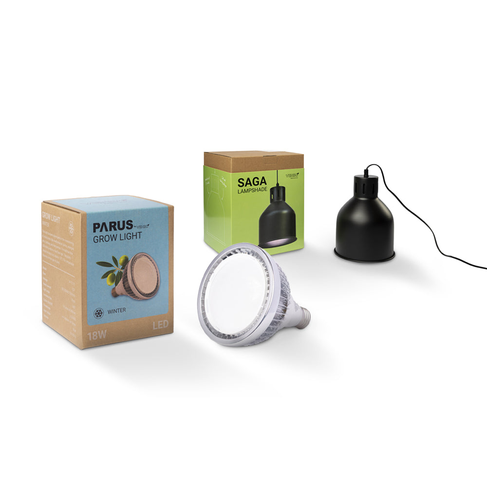 E27 Pflanzenlampe “winter” mit dem SAGA Lampenschirm im Vorteilspaket