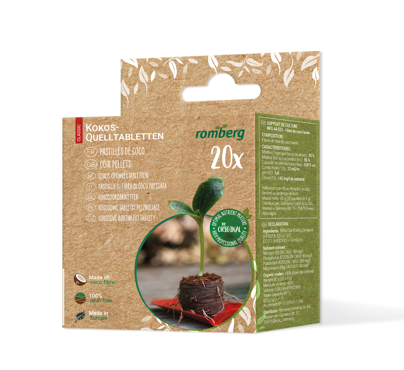 20 Kokos-Quelltabletten, Faltschachtel