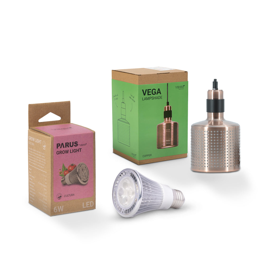 6W E27 Pflanzenlampe “cultura” mit dem VEGA Lampenschirm im Vorteilspaket