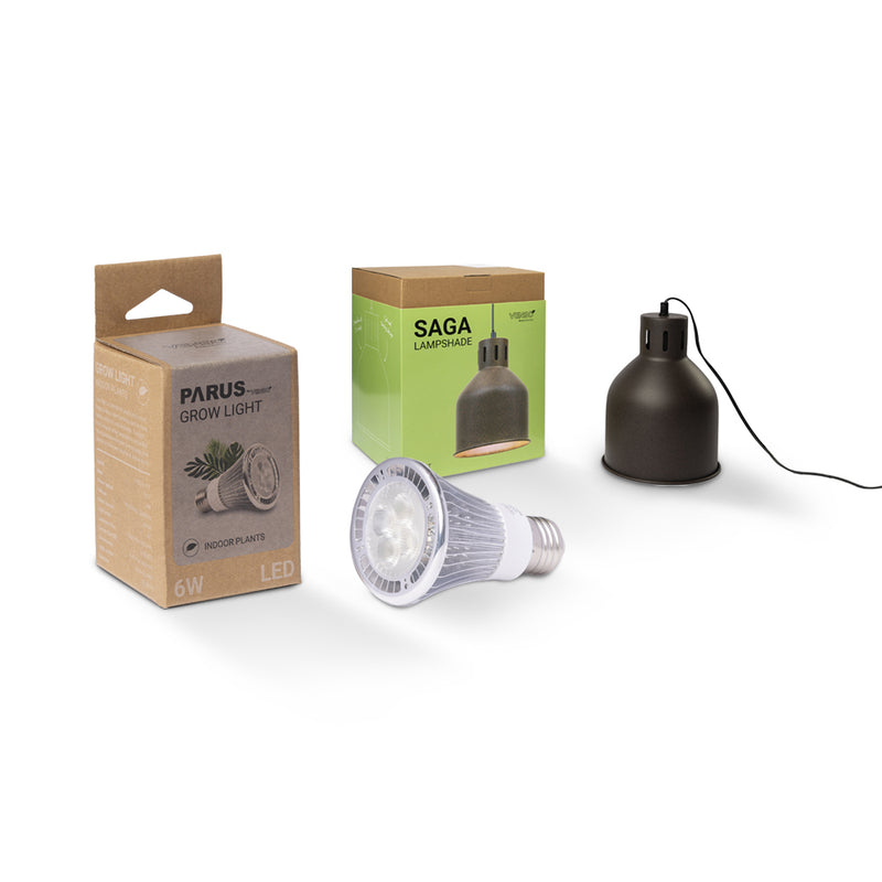 E27 Pflanzenlampe “indoor plants” mit dem SAGA Lampenschirm im Vorteilspaket